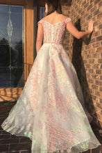 Load image into Gallery viewer, Luxury Off the Shoulder Sweetheart Pink Lace Appliques Prom Dress with SRS20424