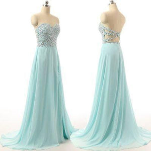 Long Charming Blue Strapless Sleeveless A-Line Sweetheart Prom Dresses RS936
