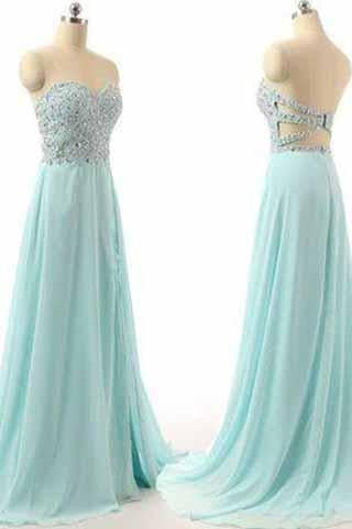 Long Charming Blue Strapless Sleeveless A-Line Sweetheart Prom Dresses RS936