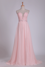 Load image into Gallery viewer, 2024 Chiffon Sweetheart Beaded Bodice Prom Dresses A Line With Slit