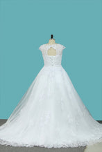 Load image into Gallery viewer, 2024 A Line Straps Wedding Dresses Tulle With Applique Sweep Train