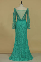 Load image into Gallery viewer, 2024 Off The Shoulder Prom Dresses Mermaid Lace With Sash And Beads Long Sleeves