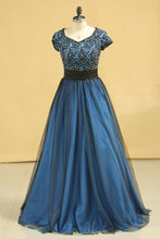 Load image into Gallery viewer, 2024 Unique V Neck A Line Dress Embellished With Applique And Beads Floor Length Size 8