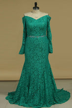 Load image into Gallery viewer, 2024 Off The Shoulder Evening Dresses Lace Mermaid Beaded Waistline