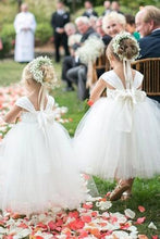 Load image into Gallery viewer, Cute A-line White Long Tulle Flower Girl Dress with Bowknot, Baby Dresses SRS15572