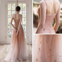 Load image into Gallery viewer, Open Back Spaghetti Straps Prom Dresses Ombre Tulle V Neck Pink Beauty Prom Gowns P1048
