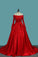 2023 Long Sleeves Satin Ball Gown Off The Shoulder Prom Dresses With Applique Sweep Train