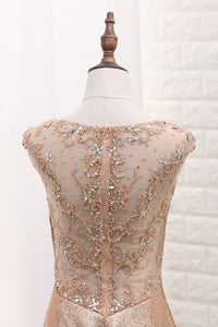 2024 Scoop Mermaid Sequins Prom Dresses With Beads Sweep Train