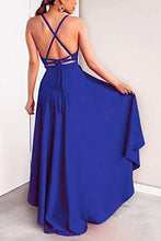 Load image into Gallery viewer, Sexy V Neck Asymmetrical Blue High Low Criss Cross Prom Dresses Evening Dresses RS338