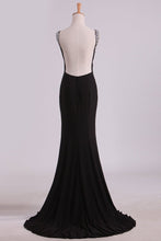 Load image into Gallery viewer, 2024 Bateau Prom Dresses Mermaid Open Back Mermaid With Beading Black