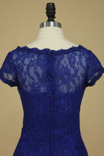 Load image into Gallery viewer, 2024 Dark Royal Blue Evening Dresses Off The Shoulder With Applique Lace Knee-Length