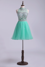 Load image into Gallery viewer, 2024 High Neck Homecoming Dresses A-Line Short Beaded Bodice Tulle
