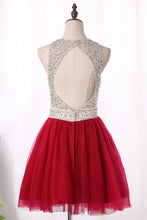 Load image into Gallery viewer, 2024 Scoop A Line Homecoming Dresses Tulle With Beading Short/Mini