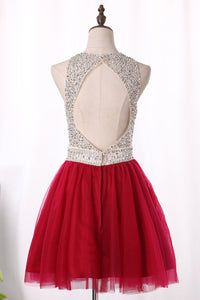 2024 Scoop A Line Homecoming Dresses Tulle With Beading Short/Mini