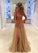 Unique Champagne Tulle Applique Long with Slit Sleeveless Floor Length Prom Dresses RS773