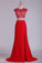 2024 Two Pieces Scoop Prom Dresses Column Chiffon With Slit And Beads