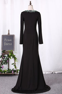 2024 V Neck Long Sleeves Mother Of The Bride Dresses Spandex With Beading Mermaid