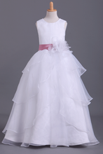 Load image into Gallery viewer, 2024 White Flower Girl Dresses Ball Gown Scoop Floor Length Organza
