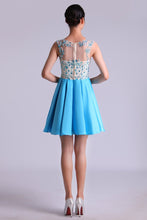 Load image into Gallery viewer, 2024 Bateau A Line Homecoming Dresses Satin With Beads Mini