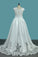 2023 Scoop Cap Sleeve Wedding Dresses A Line Satin With Ruffles And Applique Sweep Train