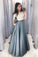 2 Pieces Long Lace Satin A-Line Elegant Prom Dresses For Teens