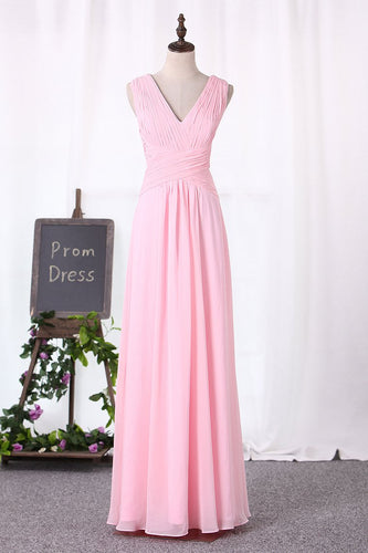 2024 Chiffon Bridesmaid Dresses A Line V Neck Ruched Bodice Floor Length