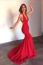 Load image into Gallery viewer, Sexy Red Mermaid Long Prom Dress Formal Evening Dress with Criss Criss Back RS731