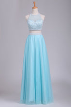 Load image into Gallery viewer, 2024 Two Pieces Scoop Prom Dresses A Line Tulle With Beads Floor Length