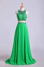 Load image into Gallery viewer, 2024 Two Pieces Scoop A Line Prom Dresses Backless Sweep Train With Beading