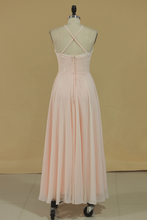 Load image into Gallery viewer, 2024 Spaghetti Straps Bridesmaid Dresses Sweep Train Chiffon A Line