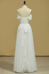 2024 White Prom Dresses Off The Shoulder A Line Chiffon Floor Length With Ruffles