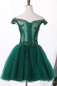 2024 Off The Shoulder A Line Tulle Homecoming Dresses With Applique