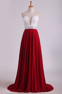 2024 Chiffon With Applique And Beads Prom Dresses Sweetheart A Line