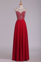 Load image into Gallery viewer, 2024 Prom Dresses A Line Scoop Cap Sleeves Chiffon With Beading Floor Length