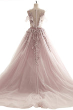 Load image into Gallery viewer, 2024 Ball Gown Prom Dresses Scoop Brush Train Appliques Fairy Dress Tulle Evening Dress