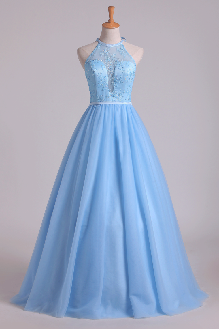 2024 Halter A Line/Princess Prom Dresses With Long Tulle Skirt