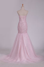 Load image into Gallery viewer, 2024 Sweetheart Prom Dresses Beaded Bodice Mermaid Sweep Train Tulle