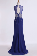 Load image into Gallery viewer, 2024 Prom Dresses Scoop Sheath Beaded Tulle Bodice With Long Chiffon Skirt