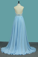 Load image into Gallery viewer, 2024 A Line Chiffon Halter Prom Dresses With Applique And Slit Sweep Train
