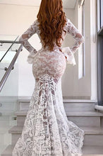 Load image into Gallery viewer, Long Sleeves Mermaid Lace V Neck Wedding Dresses with Slit, Wedding SRS15651