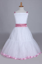 Load image into Gallery viewer, 2024 Flower Girl Dresses A-Line Straps Tea Length Organza