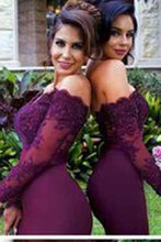 Load image into Gallery viewer, New Arrival Off-the-Shoulder Wine Red Trumpet Long Sleeve Mermaid Bridesmaid Dresses RS932