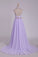 2024 Prom Dresses A Line Halter Chiffon & Lace With Beading Sweep Train Open Back