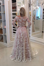 Load image into Gallery viewer, 2024 Off The Shoulder Long Sleeves Lace A Line With Beads And Sash Prom Dresses