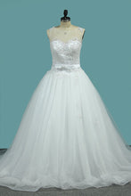 Load image into Gallery viewer, 2024 Wedding Dress A-Line Scoop Tulle With Applique And Sash Court Train