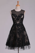 Load image into Gallery viewer, 2024 Homecoming Dresses A Line Scoop Black Lace With Beads &amp; Applique