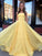 A Line Spaghetti Straps Daffodil Tulle Long Party Dresses, Lace up Formal SRS20383