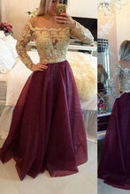 Load image into Gallery viewer, Burgundy Princess Lace Bodice Long Sleeves A-Line Organza Dark Red Evening Dresses RS14