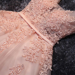 Lace Appliqued Tulle Blush Pink Short Prom Dress Sweet 16 Dress RS879