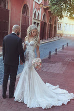 Load image into Gallery viewer, Sexy Queen Mermaid Sweetheart Ivory Lace Off-the-Shoulder Open Back Wedding Dresses RS306
